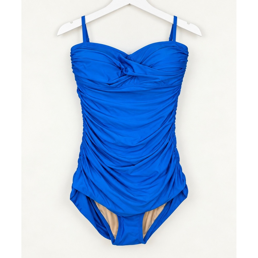 J. Crew Blue Ruched One Piece Swimsuit Twist Bandeau Swimwear Size 12